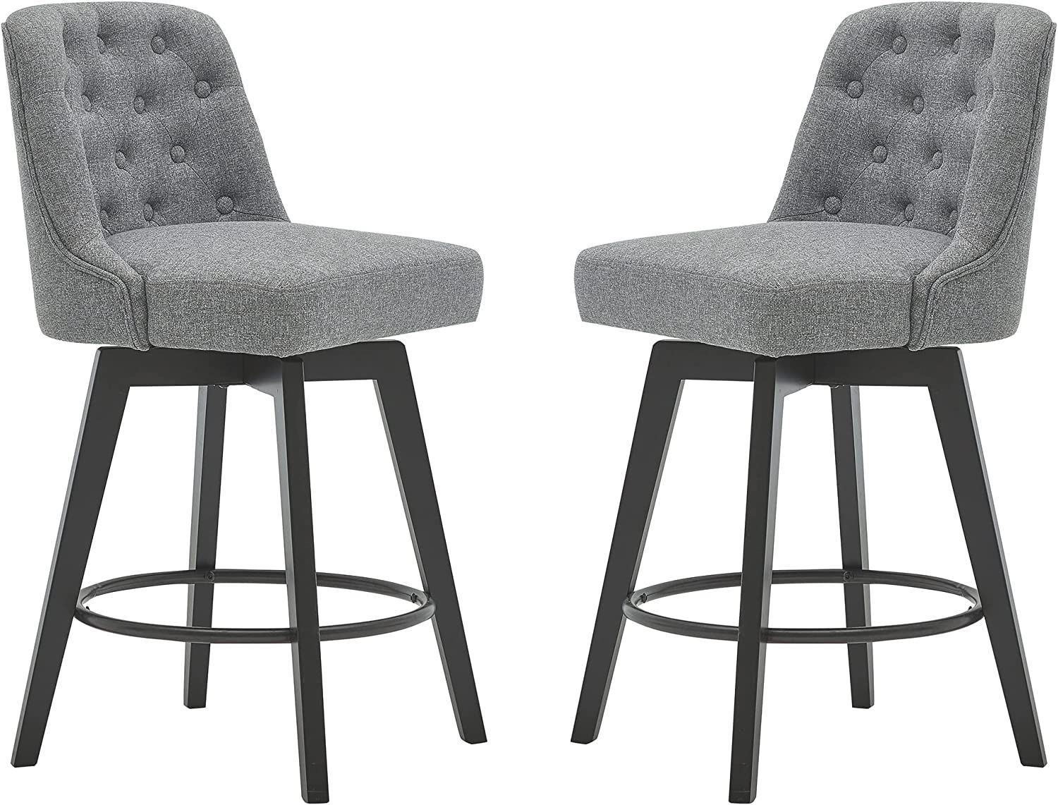 Counter Stool,26" 360 Swivel Upholstered Bar Stool with Back Set of 2,(Performance Fabric in Gray)