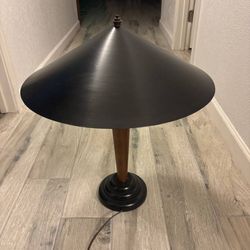 Mid-Century Style Table Lamp – Metal Shade & Wood Base – Works Great 