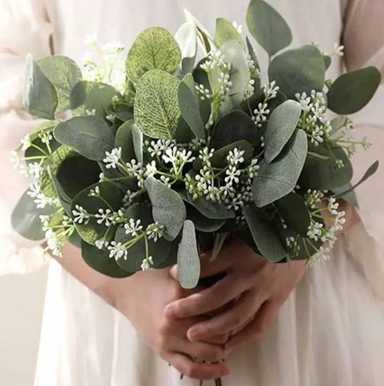 10pcs Eucalyptus Leaves Stems Bulk Artificial Greenery Stems Faux Seeded Eucalyptus Leaves Branches for Vase Bouquets Floral Arrangement Wreath Weddin