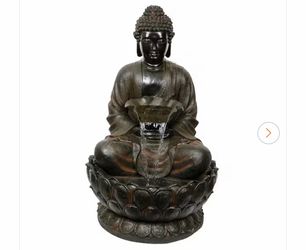 44 in. Tall Outdoor Buddha Waterfall Fountain with LED Lights, Brown