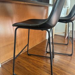 Two (2) Leather Bar Stools
