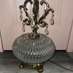 2 Vintage Cut Crystal Iamps W/ Gold & Crystal Drum Shades 