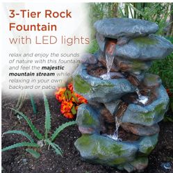 Alpine Corporation WIN582 Outdoor Floor 3-Tiered Rock Waterfall Fountain 