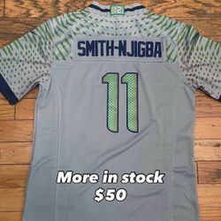 $50 Grey Jackson smith-Njigba Seattle Seahawks 2025 rivalries collection jersey. Available size S M L XL XXL XXXL Or Blue