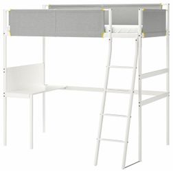 IKEA VITVAL Twin Loft Bed with Desk – White/Light Gray