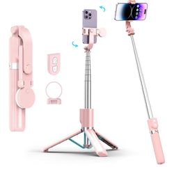 Selfie Stick with Rechargable Remote & Light (1PC), Tripod for iPhone, Cell Phone Stand for Video Recording, Portable Travel Essentials Smartphone Mou