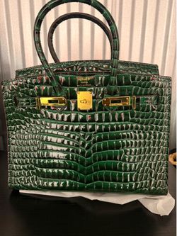 💚 Hermès Style Croc Embossed Handbag – Emerald Green ✨