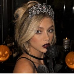 Gothic Halloween Headpiece Tiara for Women, Rhinestone Crystal Skull Headband Queen Crown Hair Accessories for Costume Prom Cosplay Party