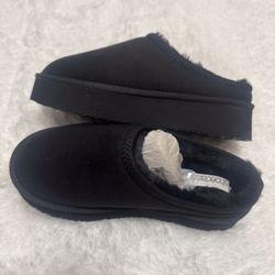 New 8 black furry platform slippers shoes shoedazzle furries slip on women 