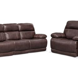 MERLOT LEATHER DUAL POWER RECLINING SOFA + MATCHING RECLINER – EXCELLENT CONDITION
