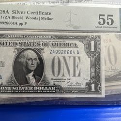 Fr1(contact info removed) $1 Silver Certificate PMG graded AU 55