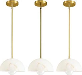 New 10in Pendant Light Fixtures Pack of 3 Gold Resin Globe Shade Mid Century Chandelier