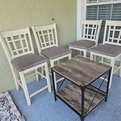 4  Tall Wood Chairs And Table