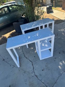 White Wood Desk with Side Shelf Unit