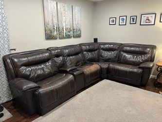 Dark Brown Leather Reclining Sectional Sofa