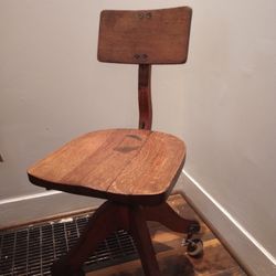 Antique 1920's Heywood Wakefield Industrial Era Wooden Swivel Chair