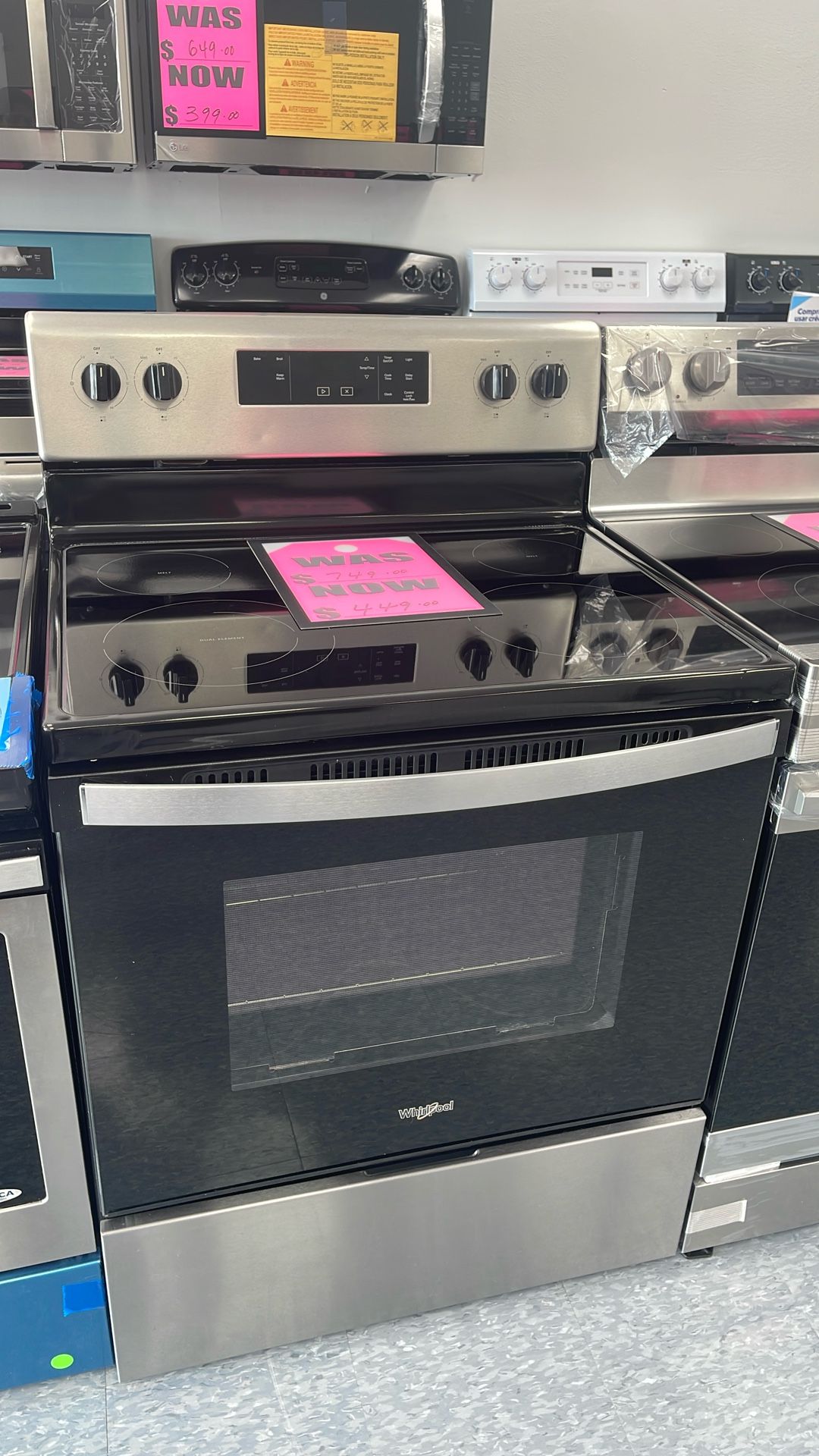 Used Whirlpool Glass Top Stainless Steel Range. 1 Year Warranty