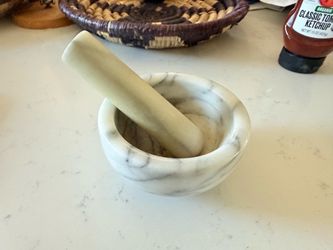 White marble mortar and pestle