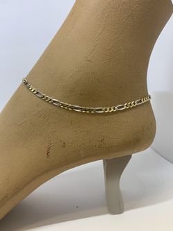 14k Yellow Gold Ankle Bracelet Two Tone  Thumbnail