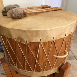 22” Native American Style Powwow Drum – Ceremony Grade – w/ Stand & 4 Mallets