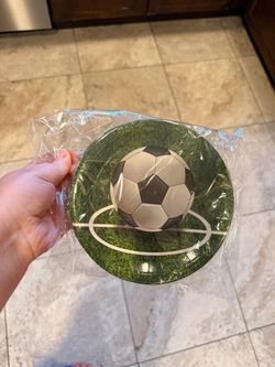 Soccer Ball Paper Plates, napkins and cups each pack serves 20