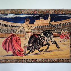 Vintage Spanish Tapestry Circa 1930's - 1950's Decorative Wall Hanging 