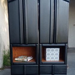 Upright Dresser/Storage Unit- 4 Drawers/4 Doors/2 Open Shelves-Black With Walnut