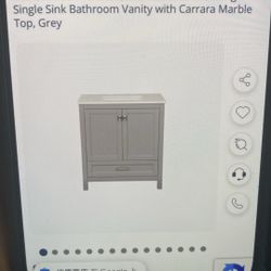 Bathin 23V03-30GR 29 7/8 Inch Free Standing Single Sink Bathroom Vanity with Carrara Marble Top, Grey