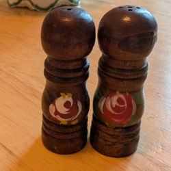 Mid Century Hand Painted Wooden Salt & Pepper Shakers (Set of 2)