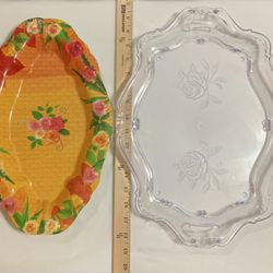 Pair of Plastic Floral Clear & Colored Trays (2) Total Trays