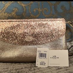 New Coach Rose Gold Glitter Metallic Clutch  (Reg Price $289) with Tag