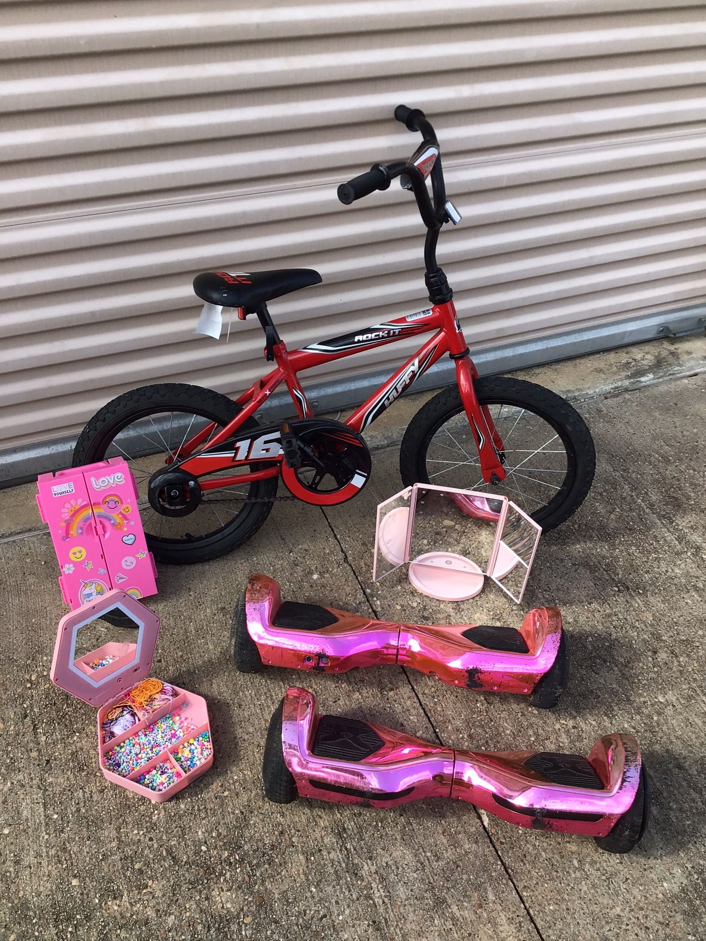 16" unisex kids bike ,RED BLACK PINK Bluetooth Music Sound Speaker LED LIGHTS Hoverboards BEADS JEWELRY MAKING KIT Organizer Vanity Mirror