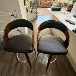 Mid-Century Modern Swivel Bar Stools (Set of 2) – Wood & Leather