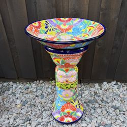 Mexican Talavera Birdbath Decor, Pottery, Clay Pot, Planter.