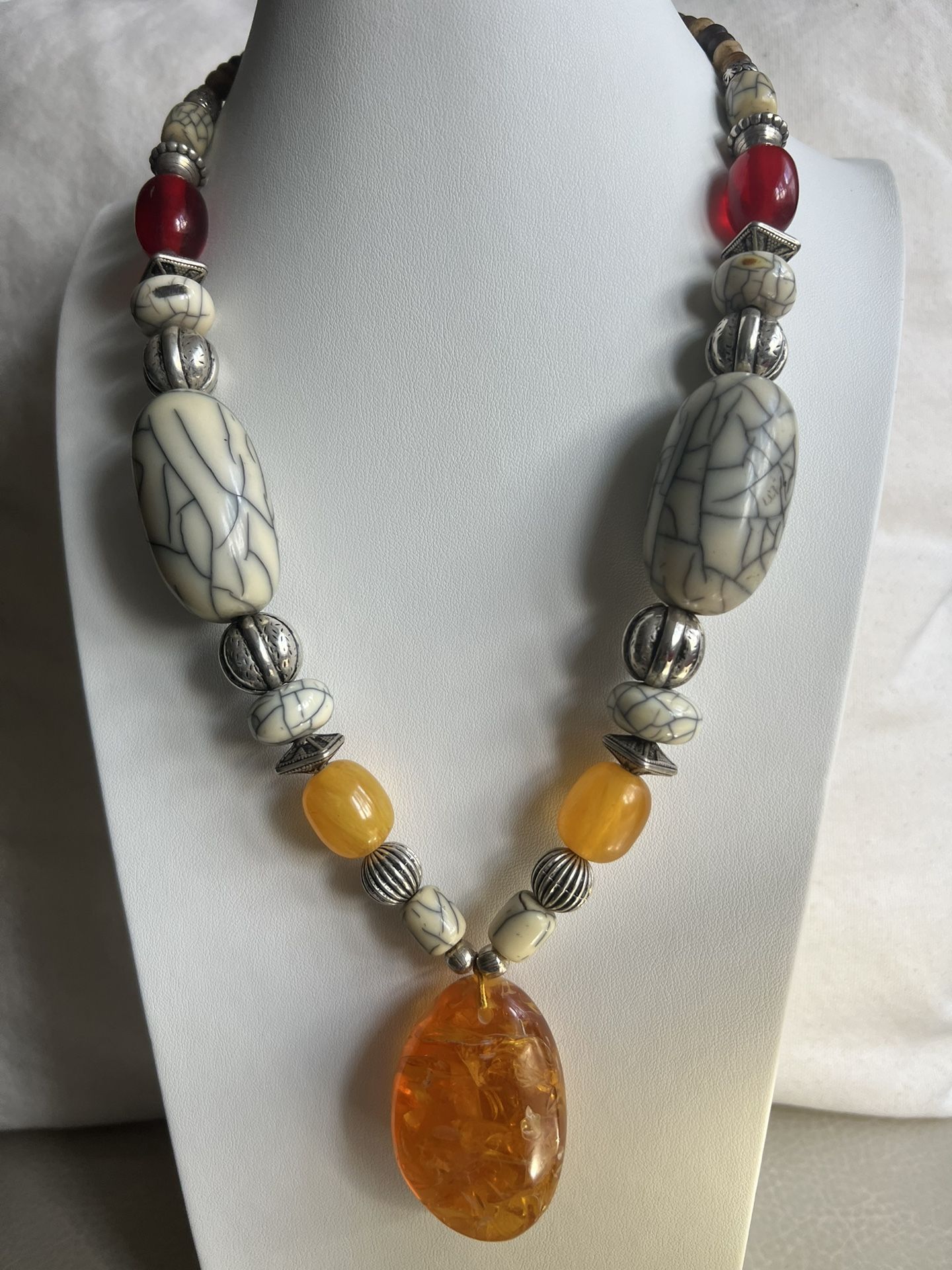 Gorgeous Handmade Baltic Amber Pendant Necklace For Sale