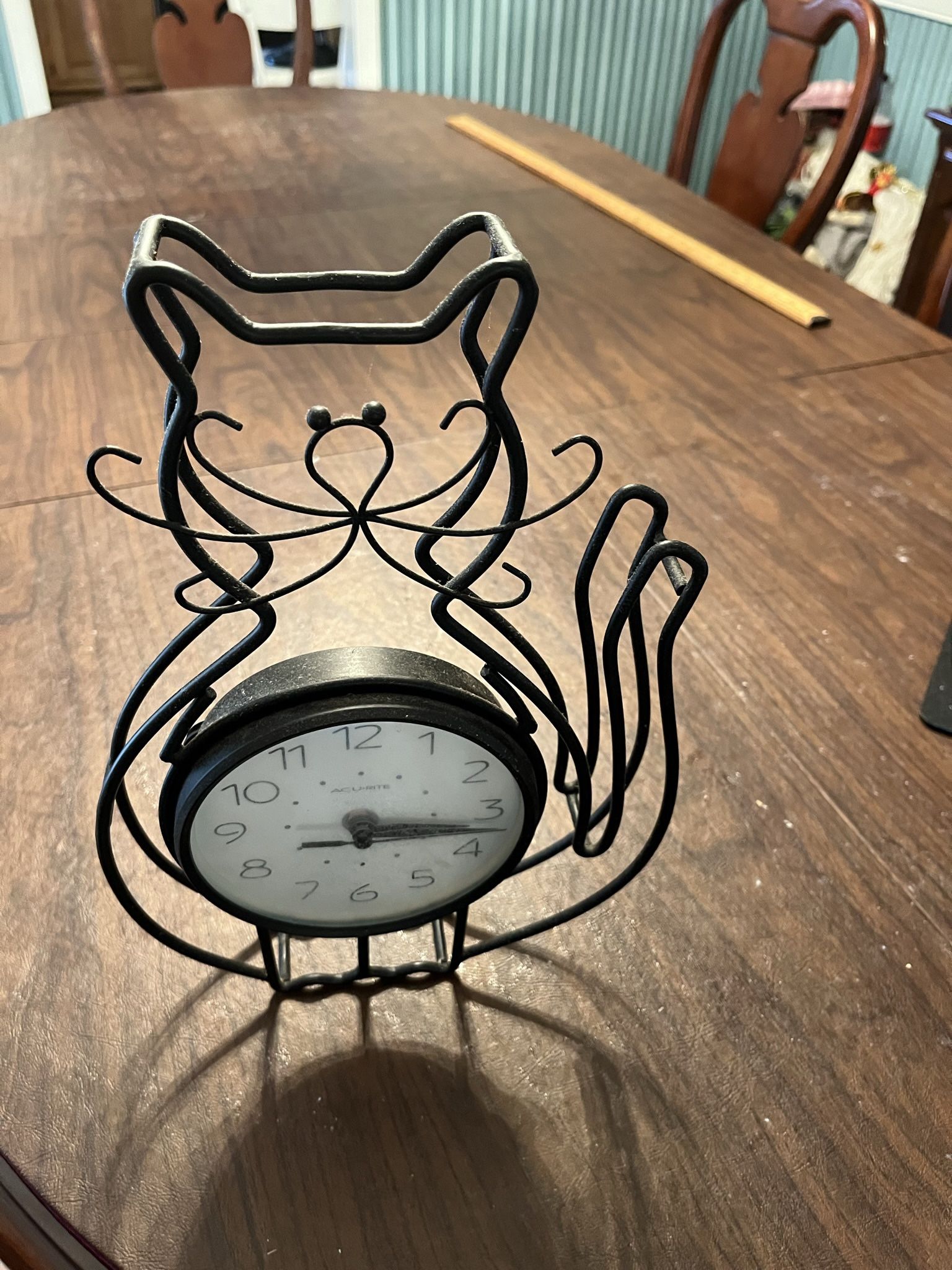 Vintage Black Wrought Iron Cat Clock