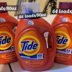 Bundle: 3 TIDE SPRING MEADOWS (64 LOADS/80oz) & TIDE ORIGINAL (64 LOADS/80oz) FOR $33/$33 POR LOS 3