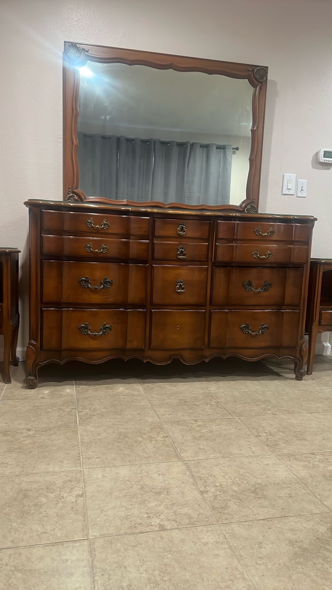 White Fine Furniture Company French Provincial Style Solid Wood Triple dresser Comes With Original Top Glass  Original Mirror And 2 Night Table
