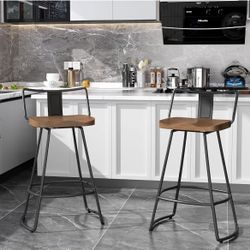 26" Bar Stools Set of 2 Swivel Counter Height Stools with Backrests Indurstrial Metal Bar Stools