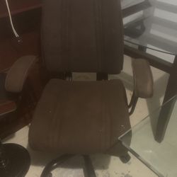 This Brown Chair Came With This Full Size Glass Table Was In The Dinner Room Nice And Clean