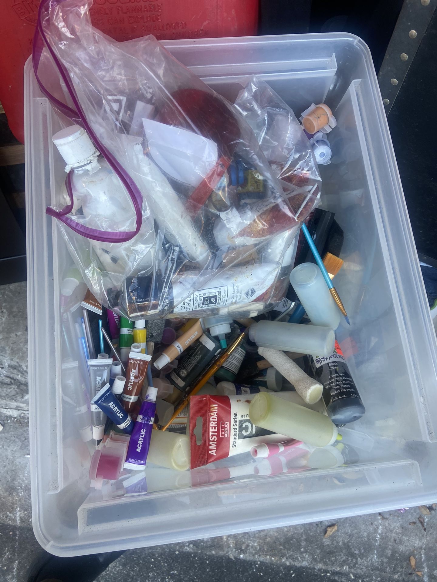 Water And Oil, Paint Supplies, And Some Brushes