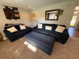 Oversized Navy 3-Piece Living Room Set – Sofa, Loveseat, Ottoman