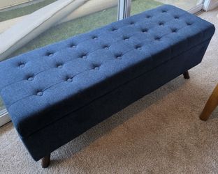 Navy Tufted Storage Bench, Mid-Century Style MCM (Threshold)