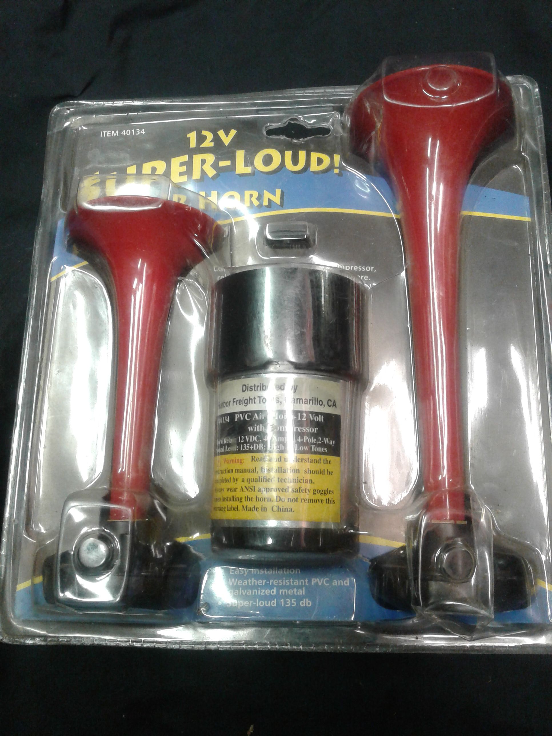Harbor Freight item # 40134, super loud air horn, new in box