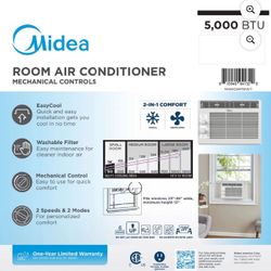 Midea 5,000 BTU 150 Sq ft Mechanical Window Air Conditioner, White, New