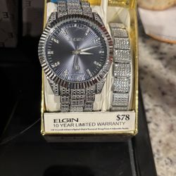 Men’s Large Size Iced Out Bling Crystals Watch With Matching Bracelet New In Box 