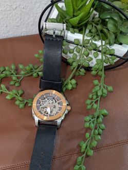 FOSSIL ME3082 Men's Automatic Skeleton Watch 21 Jewels  Back Leather Band