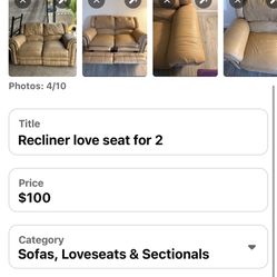 Recliner Love Seat For 2