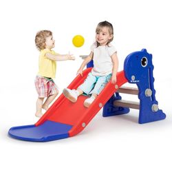 Kids Dinosaur Slide with Basketball Hoop