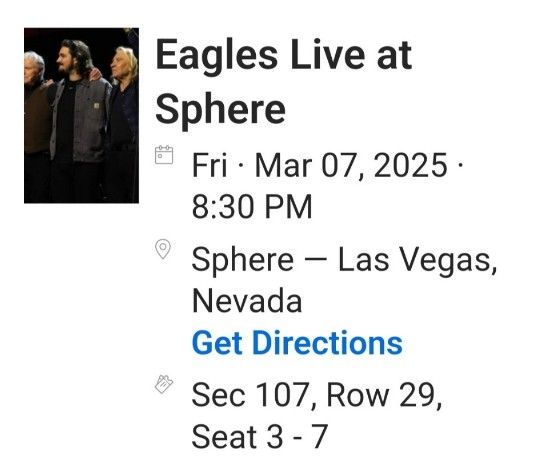 Eagles Live In Vegas 5 Tickets 🎟️🎫 Awesome Seats